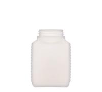 Botella de cuello ancho de 500 ml, rectangular, plástico HDPE, natural, boca: DIN 60 EPE