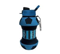 Botella de Fútbol Negro y Azul - 550ml Plegable a 200ml - Sin BPA, Irrompible, Apta Lavavajillas, Tapa Rosca Higiénica, Material de Silicio - Regalo Deportivo