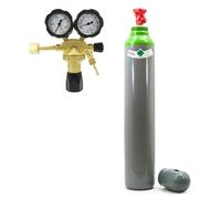 Botella de gas de argón, 10 l, mezcla Ar/CO2, con reductor de presión argón, botella de gas protector de 200 bares + reductor de presión Ar/CO2 tipo GCE 24 l/min Bestschweissen.de para soldadura TIG