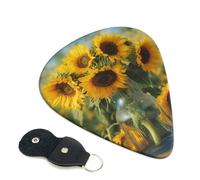 Botella de girasoles para guitarra, 6 unidades, púa de celuloide de 0.71 mm de grosor con soporte de púas de cuero, púa de guitarra personalizada para bajo, guitarras eléctricas y acústicas, regalo