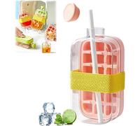 Botella de hielo My Crush Cup Ice - Botella taza de hielo 2 en 1 de 17/28 oz con molde para cubitos de hielo de presión sin contacto, pajita y tapa - Bandeja de cubitos de hielo portátil para el hogar