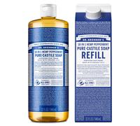 Botella de jabn lquido Pure-Castile de Dr. Bronner y caja de repuesto, fabricado con aceites regenerativos certificados orgnicos, 82 % menos d