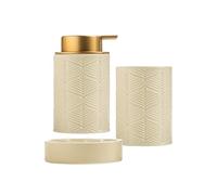 Botella de jabón Juego de baño Creativo cerámica Tres Piezas Que Incluye dispensador jabón, Vaso for Enjuague bucal y jabonera Decoración de Cocina(Beige)