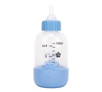 Botella de leche para mascotas, botella de lactancia portátil de escala transparente de 100 ml, patrón de patas para gato (azul)