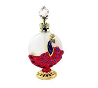 Botella de perfume antigua, 30 ml, de metal vintage, con forma de pavo real, for aceite esencial, con gotero de vidrio, ideal como regalo de boda (roja)(Red)