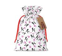 Botella de perfume rosa femenina y bolsa de moda con estampado de caniche, bolsa ligera con cordón con etiqueta Kraft para Navidad Halloween