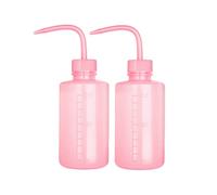 Botella de plástico de seguridad de 250 ml, botella exprimible de laboratorio rosa con boca estrecha y etiquetas de escala, botella de chorro para riego de plantas y flores, 2 paquetes