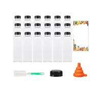 Botella de plástico para zumo :6/12/18 Botellas de jugo 500 ml con tapas, botellas reutilizables vacías transparentes embudo cepillo y etiquetas for batidos otras bebidas(18 Pieces)