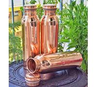 Botella de prueba de fugas sin juntas de cobre puro Llave Ayurvédica Beneficios para la salud Botella de agua -900 Ml JUEGO DE 3 PIEZAS