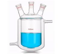 Botella de reacción de chaqueta de laboratorio, reactor de chaqueta de botella de reacción de fondo redondo de doble capa de 3 cuellos, con tres conectores de vidrio esmerilado 24/29 (500 ML)