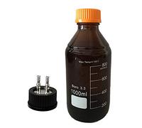 Botella de reactivo redonda de vidrio de borosilicato, color marrón ámbar, con tapa de acero inoxidable GL45, capacidad de 100 ml a 20000 ml(1000ml M-2-Through)