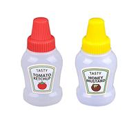Botella de salsa de tomate - Botellas exprimibles de condimentos de 25 ml | 2 recipientes vacíos para aderezo de ensalada, botellas reutilizables de miel, botella de ketchup para almuerzo, aceite de
