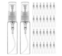 Botella de spray de 30 piezas mini, botella de spray de tamaño de viaje de plástico transparente de 5 ml, recipientes de muestras pequeñas portátiles recargables para perfume, aceites esenciales, lim