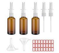 Botella de spray nasal, 3 atomizadores de niebla fina, recargables de vidrio ámbar de 30 ml/1 oz, atomizadores nasales vacíos pequeños con embudos de pulverización fina y etiquetas