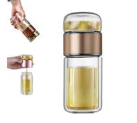 Botella de Té 3 en 1 Tryteava con Infusor Inteligente, Vidrio de Borosilicato de Doble Pared con Filtro de Acero Inoxidable, Tetera Portátil Antigoteo para Casa, Oficina, Viajes (GOLD,420ML)