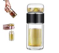 Botella de Té 3 en 1 Tryteava con Infusor Inteligente, Vidrio de Borosilicato de Doble Pared con Filtro de Acero Inoxidable, Tetera Portátil Antigoteo para Casa, Oficina, Viajes (BLACK,420ML)