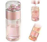 Botella de té Botella de 9 oz de vaso de té de vidrio de doble pared con infusor de acero inoxidable para hojas sueltas de viaje en casa | Tazas de infusión