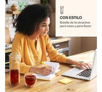 Botella de té con tapa y colador 500 ml tapa de bambú vidrio de doble pared con funda Klarstein