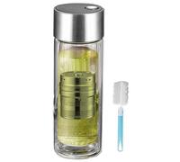 Botella de té de doble capa - Taza filtrante de vidrio y acero inoxidable de 400 ml, material resistente a altas temperaturas, tapa de magnética, diseño portátil para un traslado