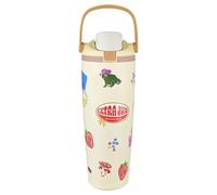 Botella de vacío deportiva de fitness de acero inoxidable 304 con paja de manija y más patrones, taza térmica de macaron de gran capacidad / 30 / 40oz (Milk white strawberry/30oz)