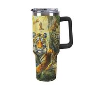 Botella de viaje de 40 onzas, taza aislada para automóvil, taza de bebida fría y caliente de gran capacidad para oficina, gimnasio y al aire libre, tigres descansando debajo del árbol