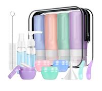 Botella de viaje de silicona, botella de silicona para viajes, juego de botellas de champú portátil, contenedor de recambio de tamaño de viaje de 82.2 g, acondicionador a prueba de fugas con etiquetas