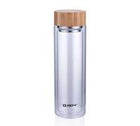 Botella de vidrio borosilicato de doble pared de 450 ml con tapa de acero inoxidable y madera