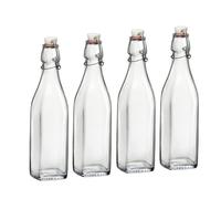Botella de vidrio de columpio Bormioli Rocco (conjunto de 4) - Contenedor reutilizable con cierre de metal seguro ideal para jugos caseros Infusiones