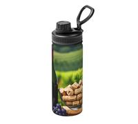 Botella de vino con diseño de uvas y corcho, aislada, para exteriores, camping, gimnasio y viajes, retención de calor y frío