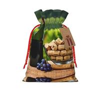 Botella de vino corchos uvas, 1 bolsa de Navidad con cordón de 4.7 x 6.9 pulgadas, bolsa robusta para regalos y artículos esenciales de uso diario