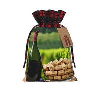 Botella de vino corchos uvas, 1 bolsa de Navidad con cordón de 4.7 x 6.9 pulgadas, bolsa robusta para regalos y artículos esenciales de uso diario
