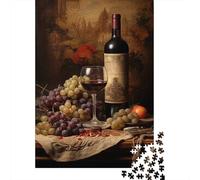 Botella de Vino Vintage bodegón Puzzle de 1000 Piezas Papel Puzzle para Adultos Plato de Frutas Uvas Relajante Decoración Hogar Regalo Familiar 70x50cm/1000pcs