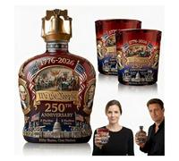 Botella de whisky conmemorativa del 250 aniversario de Estados Unidos - 1776-2026 America We The People Heritage Bottle con 2 vasos | Regalo patriótico de 3 piezas para hombres, juego de licor