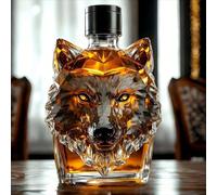 Botella de whisky de lobo, decantador de whisky de vidrio animal, botellas de whisky con cres-ta de lobo, decantador de whisky animal nuevo de vidrio, botella de vidrio de whisky con temática de lobo