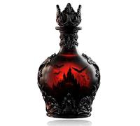 Botella de whisky estilo poción mágica, decantador de vino gótico de vampiro con diseño de castillo de murciélago, botellas de elixir de fantasía oscura, vidrio negro y rojo brillante, decoración de