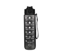 Botella deportiva con marca de tiempo, 1 L, a prueba de fugas, botella de agua con ácido carbónico, botella deportiva para fitness, gimnasio, bicicleta, yoga, exterior, color negro