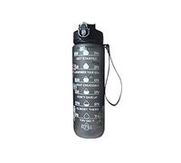 Botella deportiva con pajita y marcador de tiempo, botella de agua a prueba de fugas, apta para bebidas carbonatadas, para fitness, gimnasio, bicicleta, yoga, exterior, color negro
