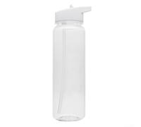 Botella deportiva de 750 ml con pajita y tapa a prueba de fugas, botella de agua de plástico sin BPA, ligera e irrompible para yoga, camping, senderismo, fitness, color gris (blanco)