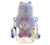 Botella deportiva de dibujos animados - Botella de agua a prueba de fugas con paja de silicona | Botella de bebidas con gran capacidad para caminar | Correa ajustable | Actividad al aire libre