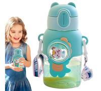 Botella deportiva de dibujos animados - Botella de agua a prueba de fugas con paja de silicona | Botella de bebidas con gran capacidad para caminar | Correa ajustable | Actividad al aire libre