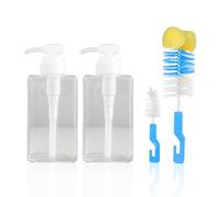 Botella dispensadora de loción de 2 piezas con cepillo de limpieza de 2 piezas, botella de presión transparente, botella de viaje, adecuada para rellenar champú, gel de ducha, loción y acondicionador