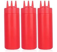 Botella exprimidora de salsa tomate 650ml, botellas plástico for condimentos, dispensador 3 orificios for pintura salsas barbacoa y aceite, uds(3pcs 650ml Red)
