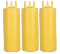 Botella exprimidora de salsa tomate 650ml, botellas plástico for condimentos, dispensador 3 orificios for pintura salsas barbacoa y aceite, uds(3pcs 650ml Yellow)