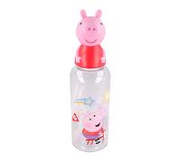 Botella de agua reutilizable para niños y niñas de plástico con diseño infantil con tapón de figurita 3D y capacidad de 560 ml de Peppa Pig