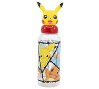 Botella de agua reutilizable para niños y niñas de plástico con diseño infantil con tapón de figurita 3D y capacidad de 560 ml de Pokemon