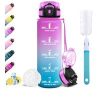 Botella HoneyHolly 1L, Sin BPA, Botella Deportiva a Prueba Fugas con Marcas Tiempo, Cepillo para Botellas, Reutilizable, Ideal para Correr, Montar en Bicicleta