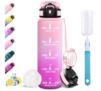 Botella HoneyHolly 1L, Sin BPA, Botella Deportiva a Prueba Fugas con Marcas Tiempo, Cepillo para Botellas, Reutilizable, Ideal para Correr, Montar en Bicicleta