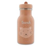 Botella infantil personalizada con nombre, diseño de gato Trixie, botella de acero inoxidable de 350 ml, a prueba de fugas, cierre apto para niños, opcional con mochila