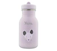 Botella infantil personalizada con nombre, diseño de ratón Trixie, 350 ml, acero inoxidable, a prueba de fugas, cierre apto para niños, opcional con mochila