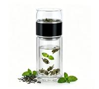 Botella infusora de té inteligente 3 en 1, botella de té de vidrio con separación de hojas sueltas y filtro de acero inoxidable (negro, 350 ml)